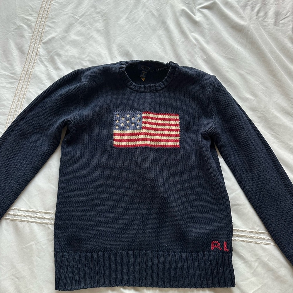Ralph Lauren Navy Crewneck Flag Sweater